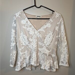 Amber Shu Babydoll Romantic Fairycore Lace Ruffle Blouse Size Large Embroidered